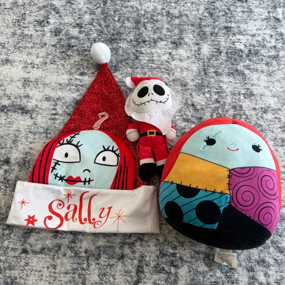 Disney Nightmare Before Christmas Sally Squishmallow Jack Plush Hat Santa Lot